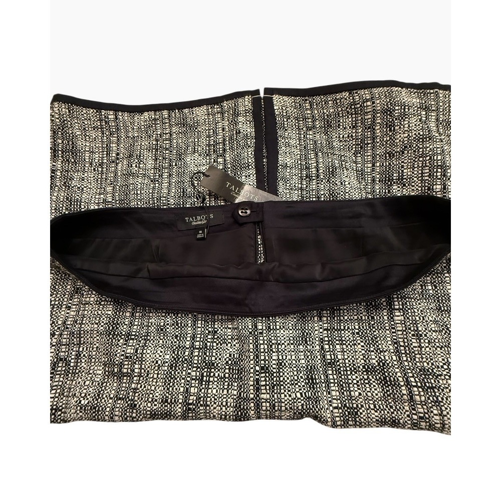 Talbots NWT Pencil Skirt Black White Tweed Grosgrain Trim Size 16 Classic Preppy - Picture 6 of 8